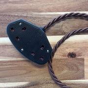Brown / Gold / Yellow Braided Fabric Decorative Extension Lead - 2 Gang Black Trailing Socket - Extension Leads