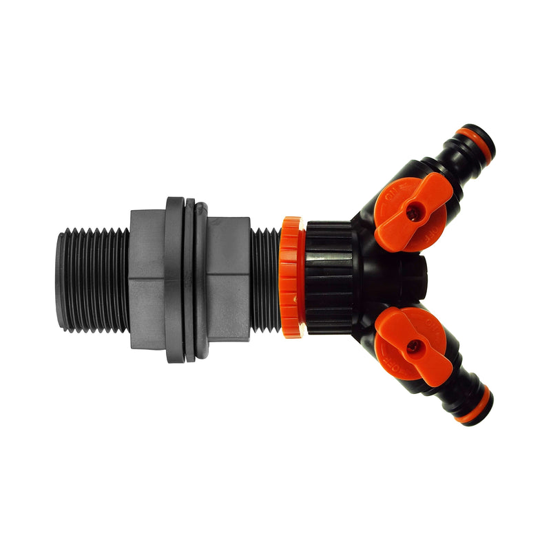 Water Butt Kit ¾” with Two Way Valved Splitter - Garden watering