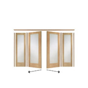 Set of four wooden doors with glass panels on a white background