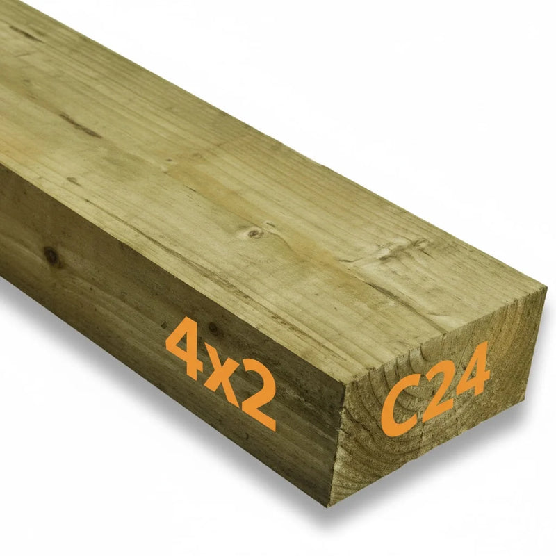 C24 Structural Grade Treated Timber 100 x 47 x 2400mm (4x2) £6.50 Each Inc Vat - Hardware > Building Materials > Lumber & Sheet Stock > Softwood Lumber C24 Structural Grade Treated Timber