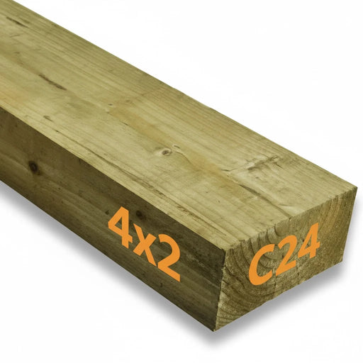 C24 Structural Grade Treated Timber 100 x 47 x 2400mm (4x2) £6.50 Each Inc Vat - Hardware > Building Materials > Lumber & Sheet Stock > Softwood Lumber C24 Structural Grade Treated Timber