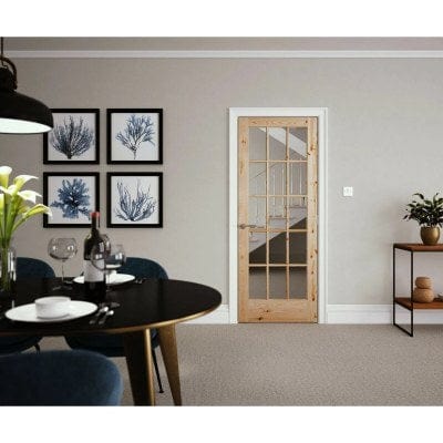 Knotty Pine Unfinished Internal Door - 15 Clear Glazed Light Panels - All Sizes - Doors