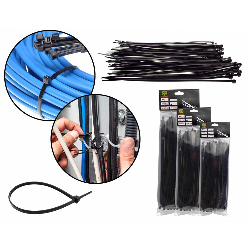 100 Cable Ties (2.5mm x 200mm) Black - Electronics > Electronics Accessories > Cable Management > Wire & Cable Ties Cable ties