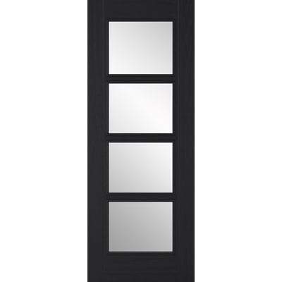 Vancouver Charcoal Black Pre-Finished 4 Glazed Clear Light Panels Interior Door - 2040mm x 726mm -