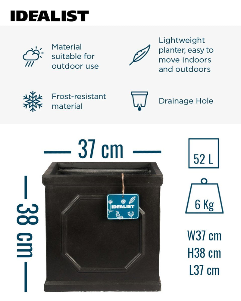 IDEALIST Lite Chelsea Flower Box Square Garden Planter, Faux Lead Light Stone Outdoor Plant Pot W37 H38 L37 cm, 52L - Home & Garden > Lawn & Garden > Gardening > Pots & Planters > Planters