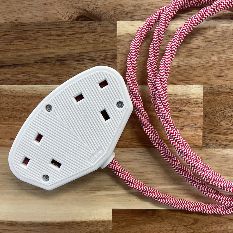 Christmas Red/White/Green Decorative Extension Lead - White Trailing Socket - Extension Leads