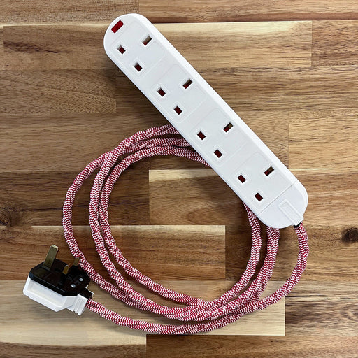 Christmas Red/White/Green Decorative Extension Lead - White Trailing Socket - Extension Leads