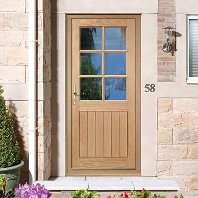 Cottage Oak Unfinished 6 Double Glazed Clear Light Panels External Door - 2032mm x 813mm -