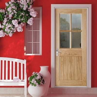 Cottage Oak Unfinished 4 Double Glazed Clear Light Panels External Door - 1981mm x 838mm -