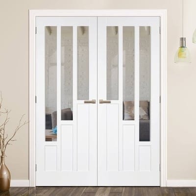 Coventry White Primed 6 Glazed Clear Light Panels Pair Interior Doors - 1981mm x 1372mm -