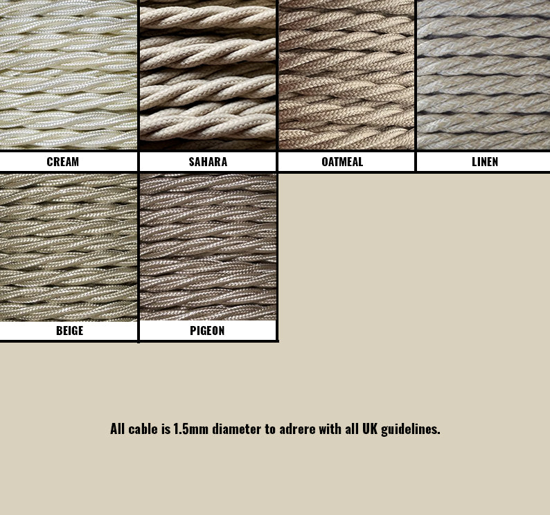 Cream / Linen Braided Fabric Decorative Extension Lead - Black 1 Gang Trailing Socket - Extension Leads