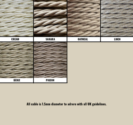 Cream / Linen Braided Fabric Decorative Extension Lead - 2 Gang Black Trailing Socket - Extension Leads