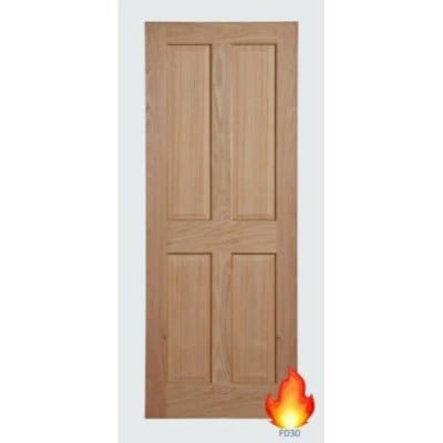 Victorian 4 Panel Unfinished Internal Oak Fire Door FD30 - All Sizes - Internal doors