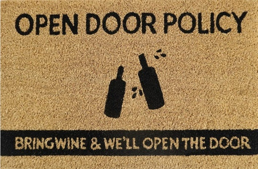 Doormat 60cm x 40cm - 'Open Door Policy Bring Wine & We'll Open The Door' - Absorbent Coir Mat for Indoor/Outdoor - Home & Garden > Decor > Door Mats Garden watering