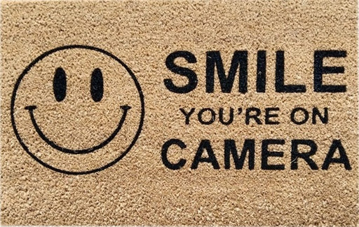 Doormat 60cm x 40cm - 'Smile You're On Camera' - Absorbent Coir Mat for Indoor/Outdoor - Home & Garden > Decor > Door Mats Garden watering