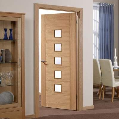 Oak Carini 5 Clear Light Panel Pre-Finished Internal Door - All Sizes - Doors