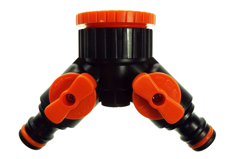 Two Way Tap Splitter Orange/Black with Valves - Home & Garden > Lawn & Garden Garden watering