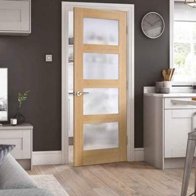 Oak Shaker 4 Clear Light Panel Un-Finished Internal Door - 1981mm x 533mm -
