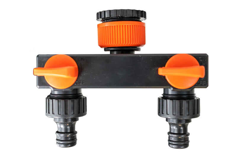2 Way Tap Splitter PP with Valves and Snap-On Male Connectors - Home & Garden > Lawn & Garden Garden watering
