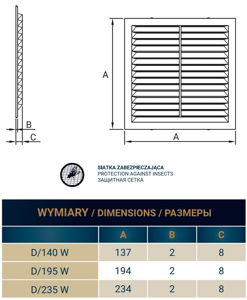Louvre Vent D/195W 195mm X 195mm with Fly Screen - Hardware > Heating, Ventilation & Air Conditioning
