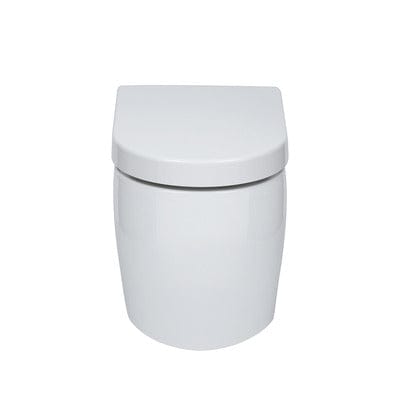 White toilet bowl with lid on a white background