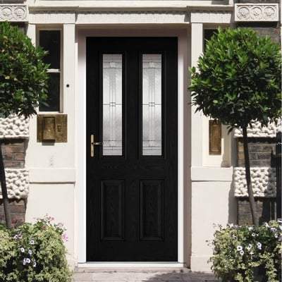 Malton Black GRP Pre-Finished 2 Double Glazed Lead Light Panels External Door - All Sizes - Doors