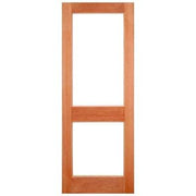 Wooden hardwood external door with glass panels on a white background