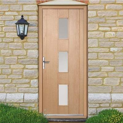 Copenhagen Oak Unfinished 3 Double Glazed Frosted Light Panels External Door - All Sizes - Doors