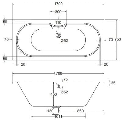 Luna Double Ended Bath - All Sizes - Bathrooms