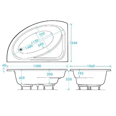 Orlah Offset Corner Bath - 1500 x 1040mm - Bathrooms