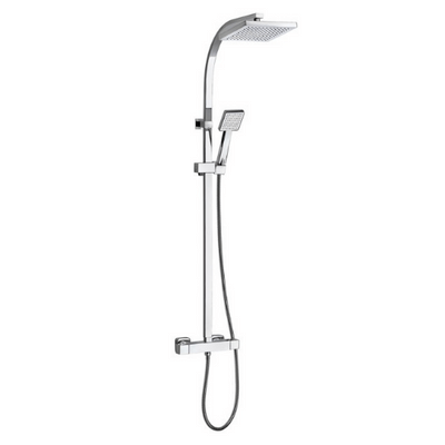 Flo Chrome Thermostatic Shower Column w/ Diverter and Shower Head - Bathrooms