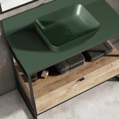 Indus Freestanding Vanity Frame with 1 Drawer Incl Worktop and Forest Green Basin - All Sizes - Bathrooms