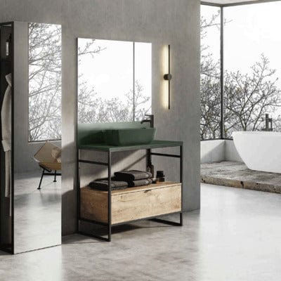 Indus Freestanding Vanity Frame with 1 Drawer Incl Worktop and Forest Green Basin - All Sizes - Bathrooms