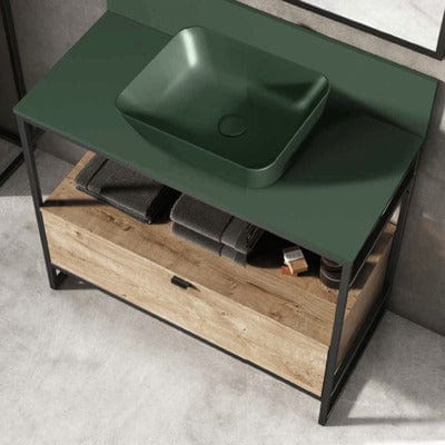 Indus Freestanding Vanity Frame with 1 Drawer Incl Worktop and Forest Green Basin - All Sizes - Bathrooms