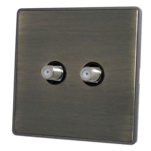 Caradok Screwless Premium Vintage Brass Metal 2 Gang Satellite Socket Point - Caradok - Screwless Vintage Brass