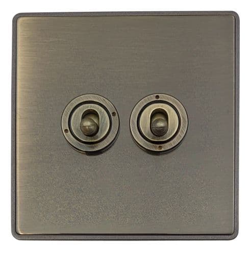 Caradok Screwless Premium Vintage Brass Metal 2 Gang Toggle Light Switch - Caradok - Screwless Vintage Brass
