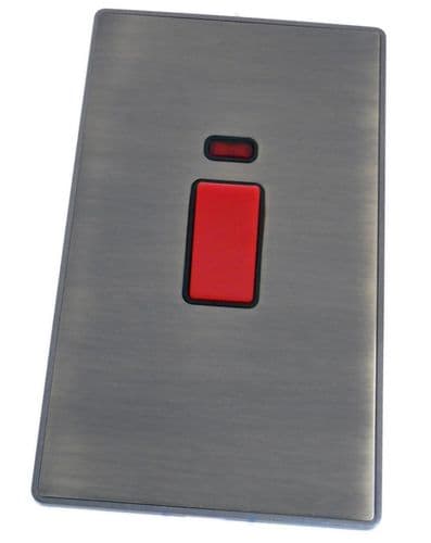 Caradok Screwless Premium Vintage Brass Metal 45AMP DP Cooker Switch & Neon Vertical Plate - Caradok - Screwless Vintage Brass