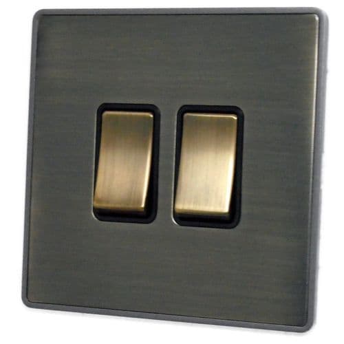 Caradok Screwless Premium Vintage Brass Metal 2 Gang Rocker Light Switch - Caradok - Screwless Vintage Brass