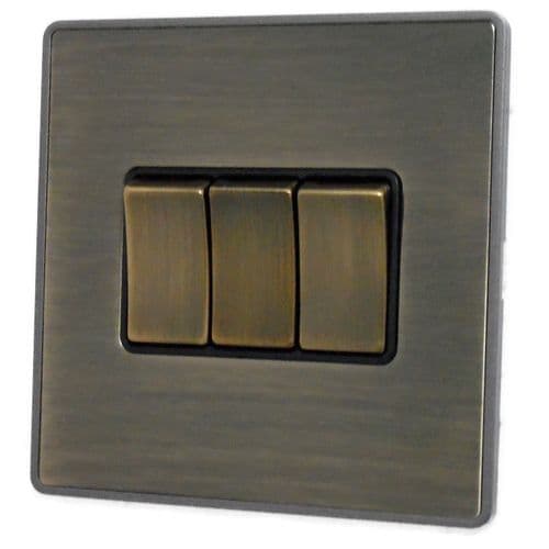 Caradok Screwless Premium Vintage Brass Metal 3 Gang Rocker Light Switch - Caradok - Screwless Vintage Brass