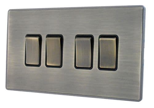 Caradok Screwless Premium Vintage Brass Metal 4 Gang Rocker Light Switch - Caradok - Screwless Vintage Brass