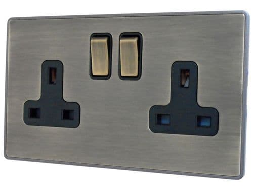 Caradok Screwless Premium Vintage Brass Metal 2 Gang 13A Switched Plug Socket - Caradok - Screwless Vintage Brass