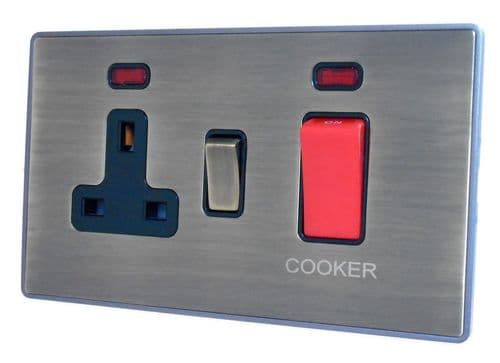 Caradok Screwless Premium Vintage Brass Metal 45 Amp DP Cooker Switch & 13A Switched Socket - Caradok - Screwless Vintage Brass