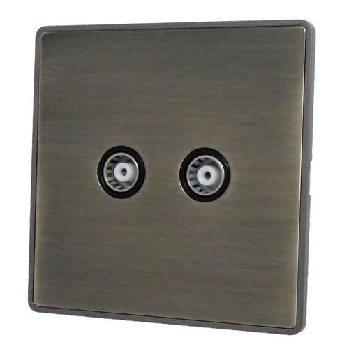 Caradok Screwless Premium Vintage Brass Metal 2 Gang TV Coax Socket Point - Caradok - Screwless Vintage Brass