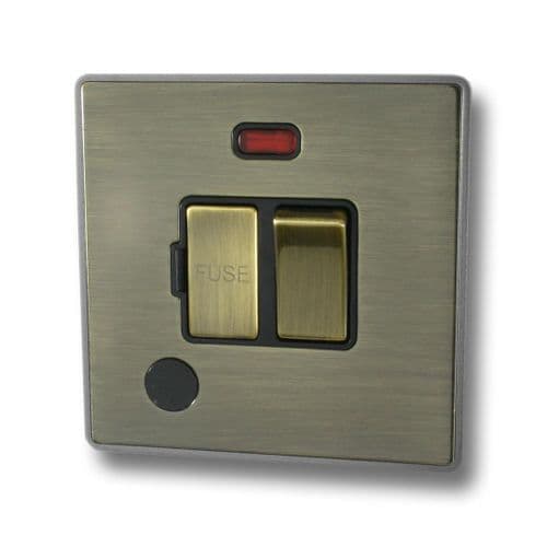 Caradok Screwless Premium Vintage Brass Metal Fused Spur Switch with Neon & Flex Outlet - Caradok - Screwless Vintage Brass
