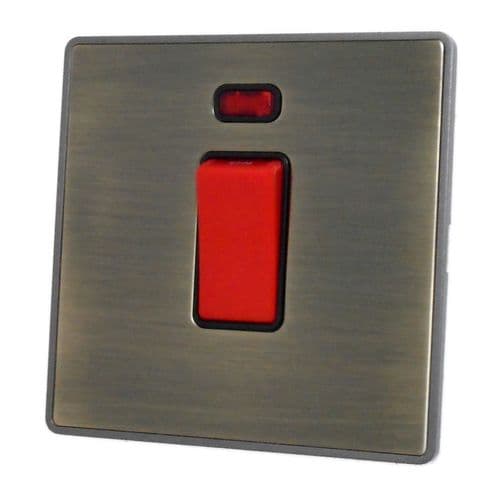 Caradok Screwless Premium Vintage Brass Metal 45Amp DP Cooker Switch & Neon Single Plate - Caradok - Screwless Vintage Brass