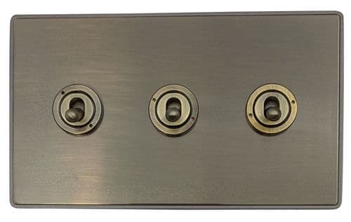 Caradok Screwless Premium Vintage Brass Metal 3 Gang Toggle Light Switch - Caradok - Screwless Vintage Brass
