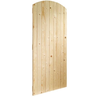 Wooden gate with a curved top on a white background
