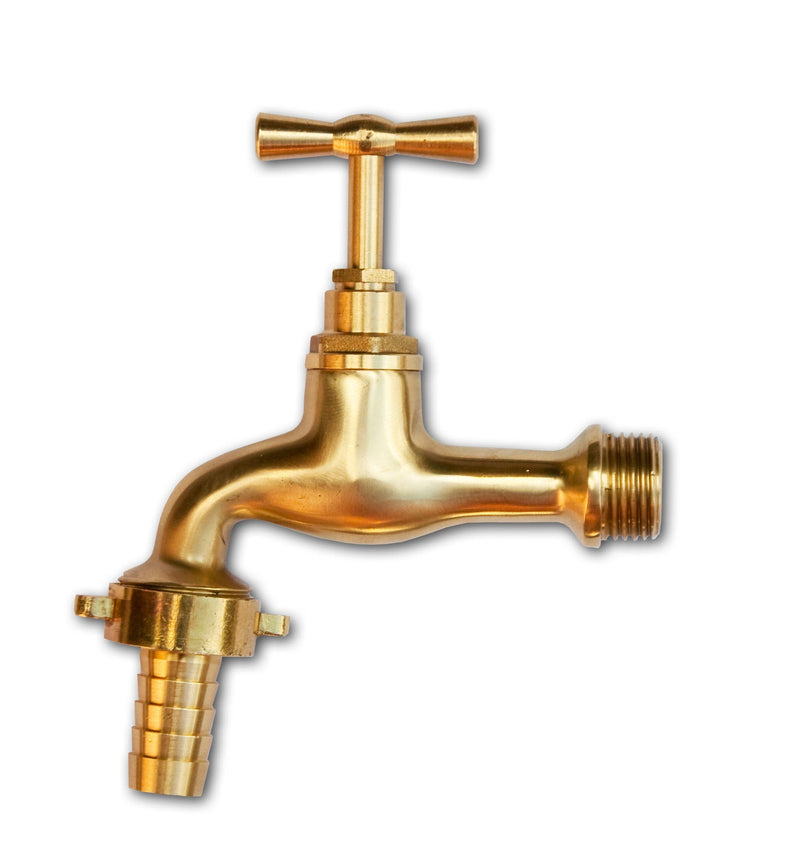 Garden Tap Polished Brass 1/2" BSPM - 15mm Barb - Home & Garden > Lawn & Garden Garden watering