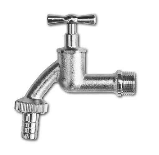 Garden Bib Tap Brass Nickle Plated 1/2" BSPM Inlet Plastic Barb - Home & Garden > Lawn & Garden Garden watering