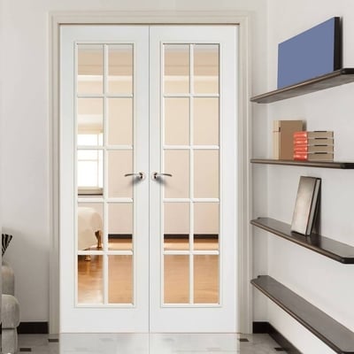 SA Moulded White Primed 10 Glazed Clear Light Panels Pair Interior Doors - 1981mm x 1168mm - Doors